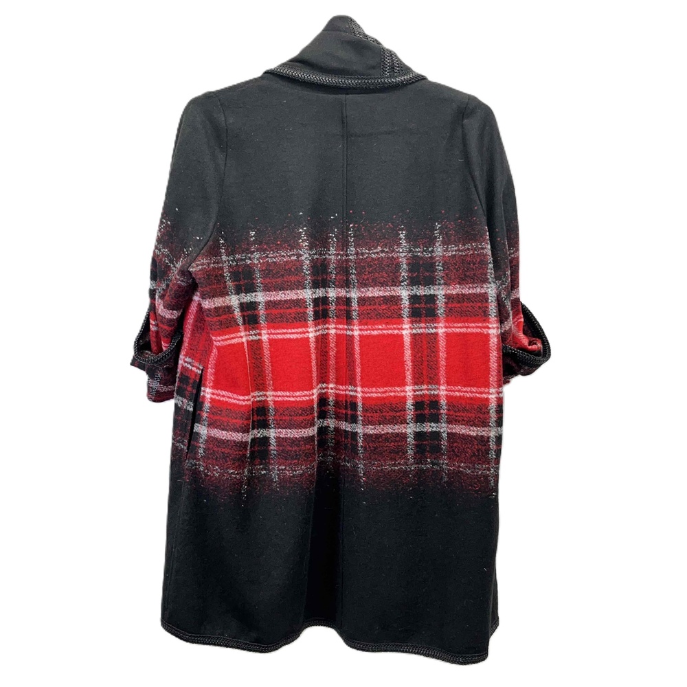 NWT Simon Chang Womens Red Plaid Wool Blend Open Cardigan Shawl Sz 8‎ - Picture 2 of 11